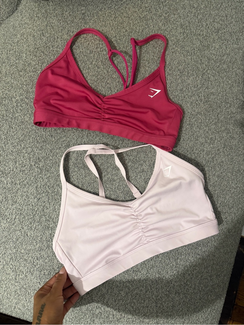 Gymshark Women's Seamless Ruched Sports Bras - Dark Pink & Light Pink